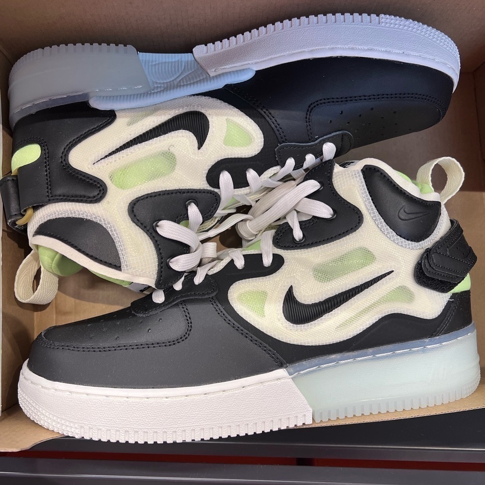 Nike Air Force 1 Mid React Sail Black Ghost Green Men's Size 9.5 - Picture 4 of 11